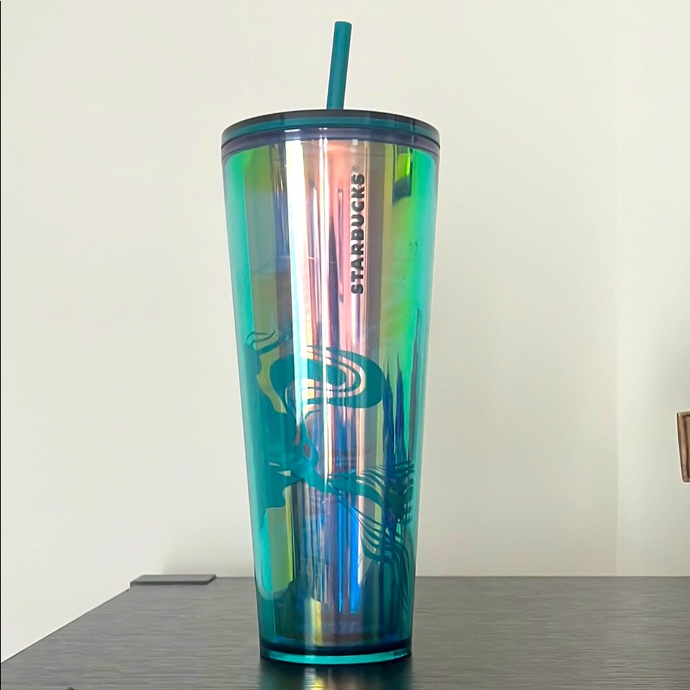 New Starbucks Teal and Iridescent Tumbler with Straw 24 oz